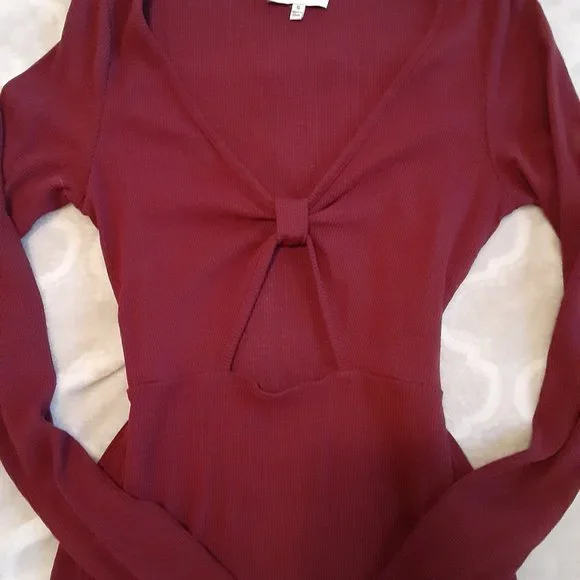 Lulus Burgundy Cutout Long Sleeve Midi Dress Size small - Picture 4 of 5